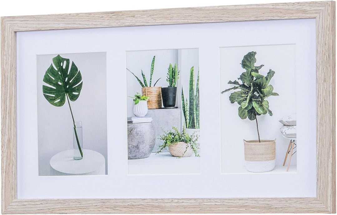 levandeo Bilderrahmen Collage 3 Fotos 10x15cm Eiche Gekälkt Natur MDF Holz Passepartout Glasscheibe