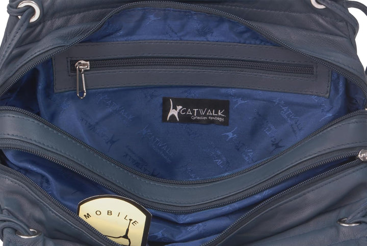 Catwalk Collection Handbags - Damen Leder Schultertasche - Handtasche Mittelgross - mit Verstellbare