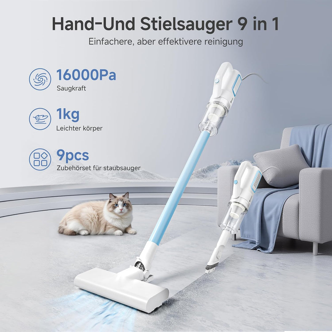 SIMPLUS 9-in-1 Staubsauger mit Kabel 400W, 16KPa Stielstaubsauger & Handstaubsauger, 1kg Leicht, HEP
