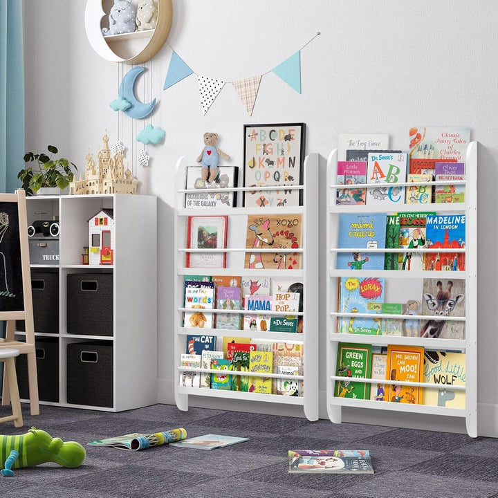 Bücherregal Kinder Wand, Bücher-Organizer mit 4 Ablagen, Kinderregal für Buchaufbewahrung, Wandregal