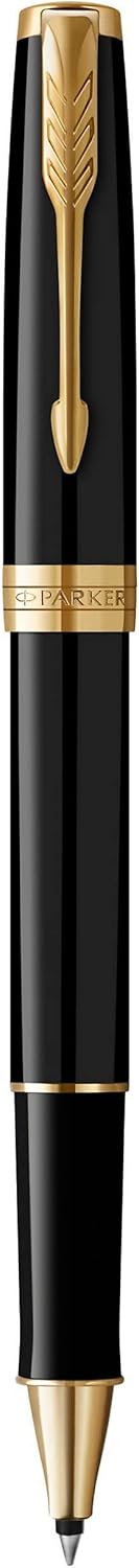 Parker Sonnet Tintenroller | Schwarze Lackierung mit Goldzierteilen | feine Spitze | Schwarze Tinte