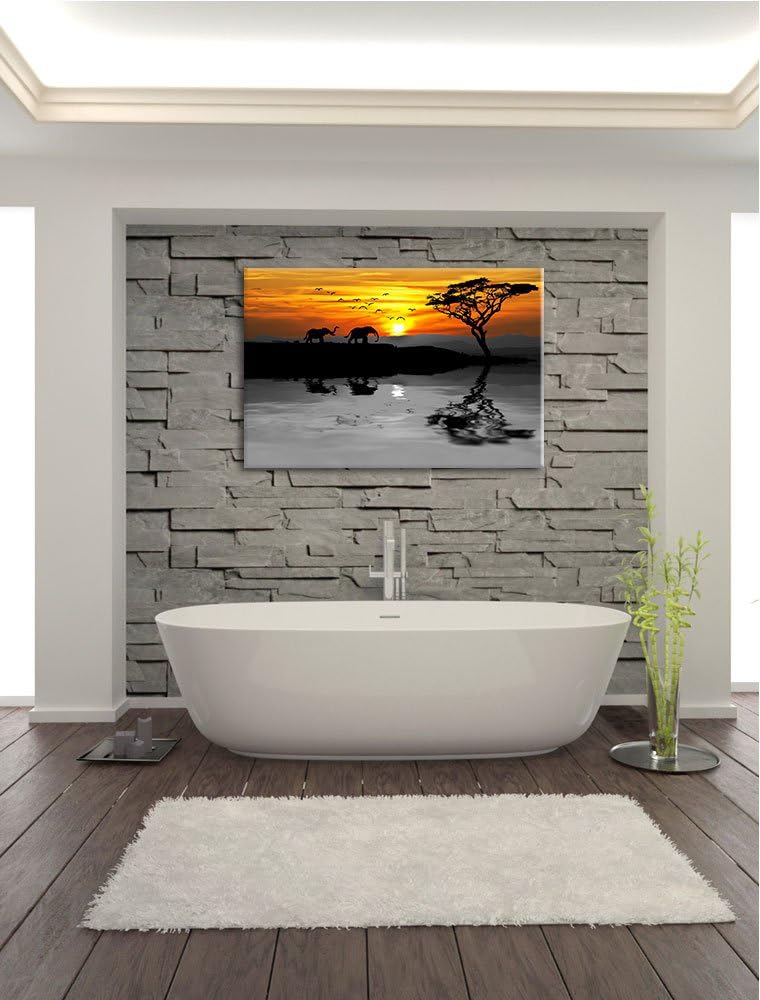 Afrikanische Steppe mit Elefanten schwarz/weiss Format: 100x70 auf Leinwand, XXL riesige Bilder fert