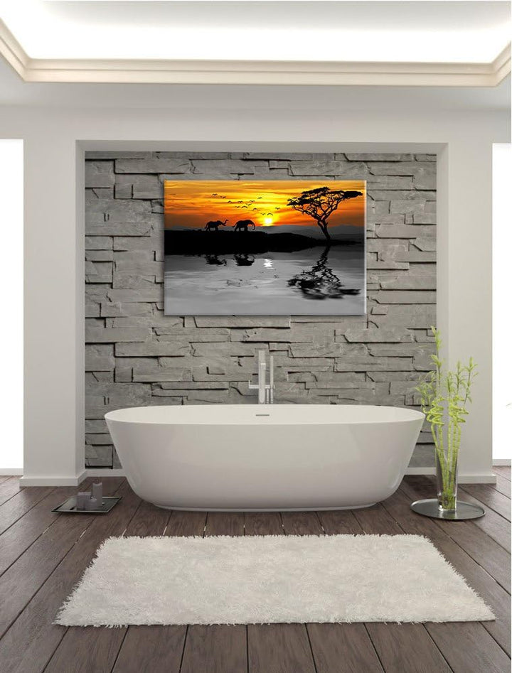 Afrikanische Steppe mit Elefanten schwarz/weiss Format: 100x70 auf Leinwand, XXL riesige Bilder fert