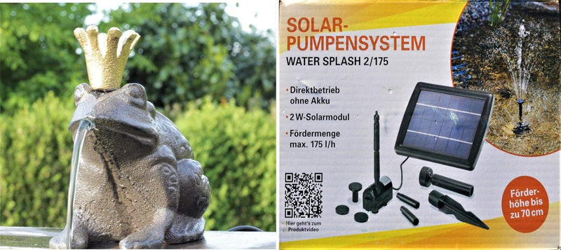 powershop11 Wasserspeier Froschkönig Guss 13 cm mit Solarpumpe