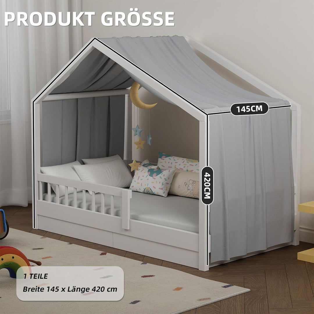 Hausbett Himmel in 5 Farben, Betthimmel Hausbett aus weichem Baumwollstoff, Stoffhimmel für Hausbett