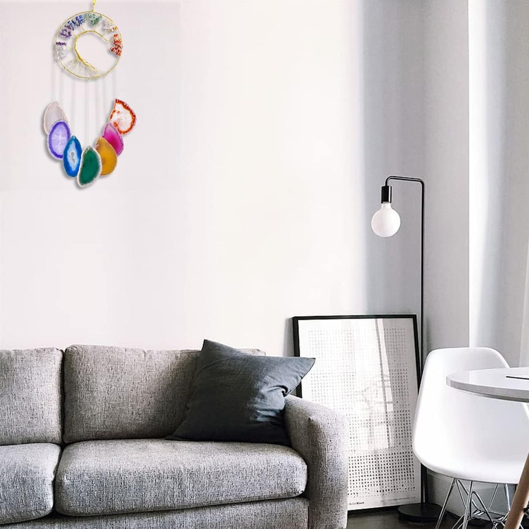 KYEYGWO 7 Chakra Stein Baum des Lebens Hängen Deko, Heilung Kristall Wand Hängende Ornament Achat Sc