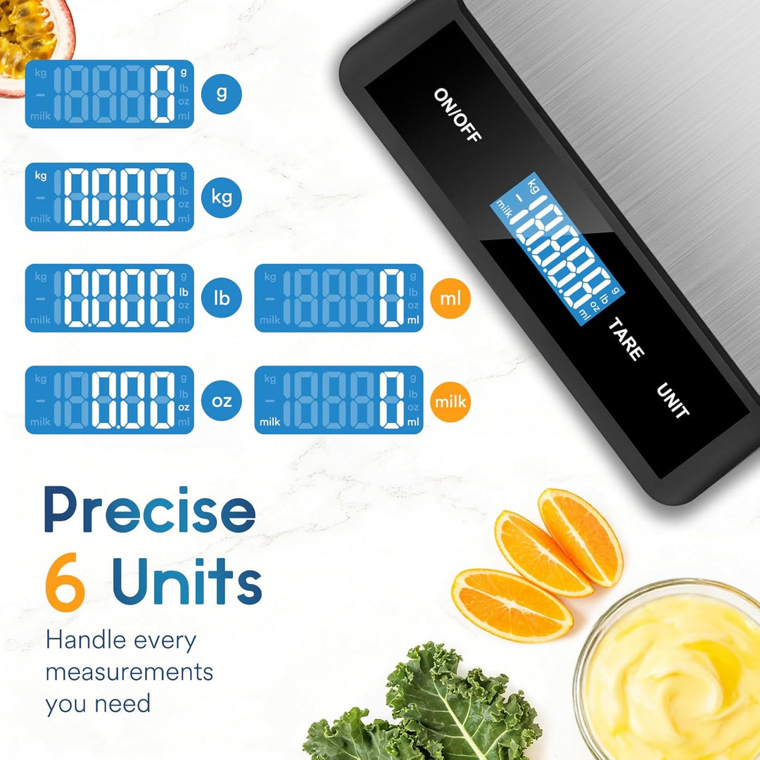 Zivacate 15kg Digitale Küchenwaage, 1g Präzision, Küchenwaage mit LCD Display, Grosse Edelstahl Wieg
