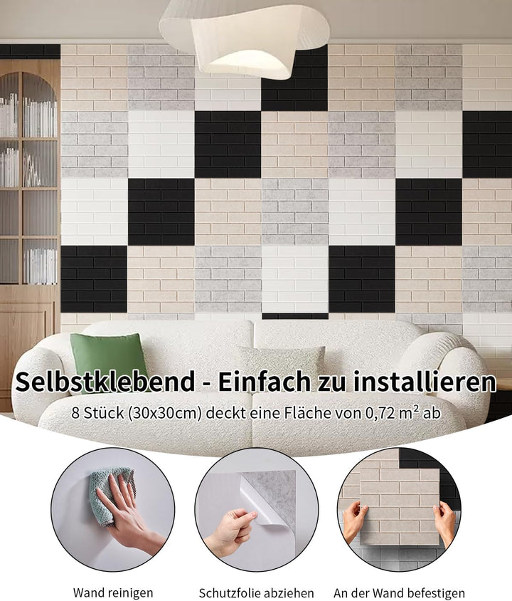 AsmeSonic Akustikplatten selbstklebend 8 Stück, 30x30x0.9cm Akustikpaneele Wandpaneele, Akustische B