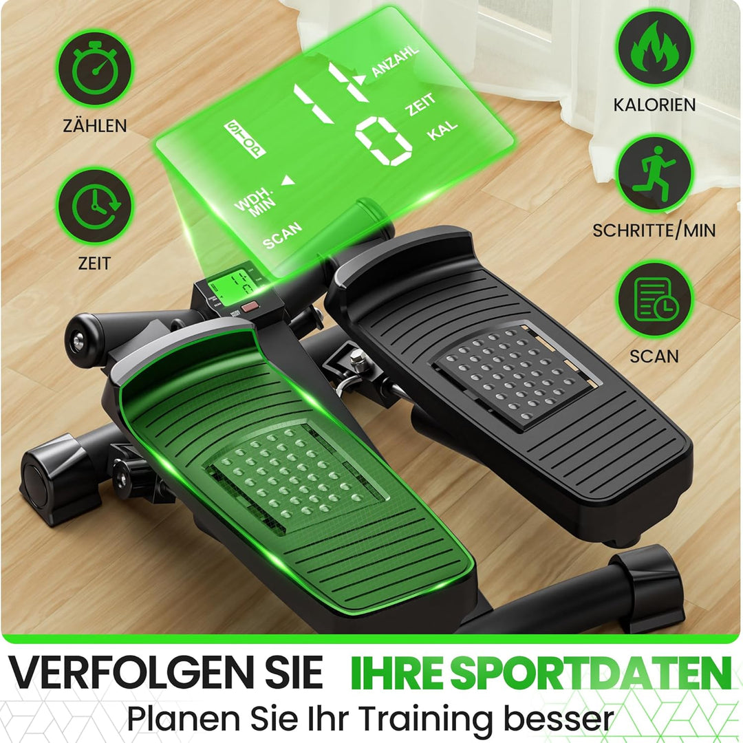 Ultrasport Stepper für Zuhause I Mini Stepper Fitness, 2 in 1 Up-Down Swing Stepper mit Power Ropes
