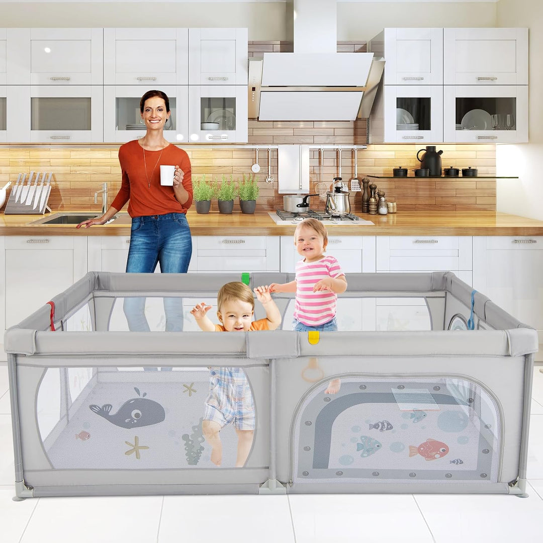 GOPLUS Baby Laufstall mit 50 Spielbällen, Krabbelgitter für Kleinkinder & Säulinge, Laufgitterzelt m