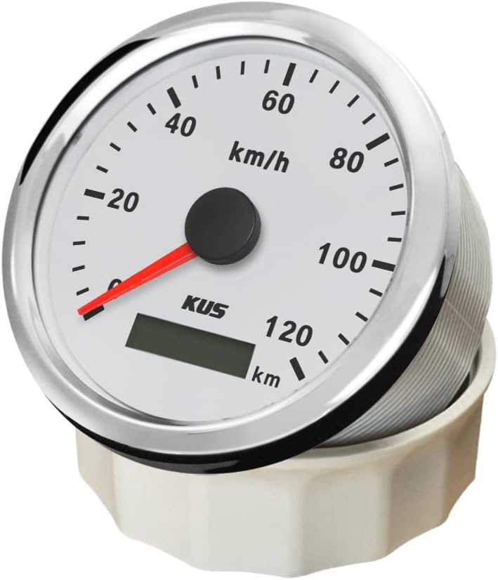 KUS Wasserdichte GPS Tacho Kilometerzähler 120KM/H Mit Hintergrundbeleuchtung Für Auto 85mm (Weiss),