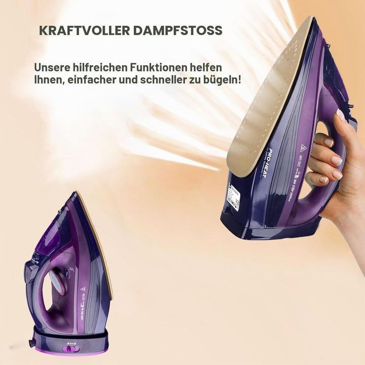 Bügeleisen, 2400W Dampfbügeleisen Kabelloses Dampf Bügeleisen mit Keramiksohle Dampfbügeleisen mit V