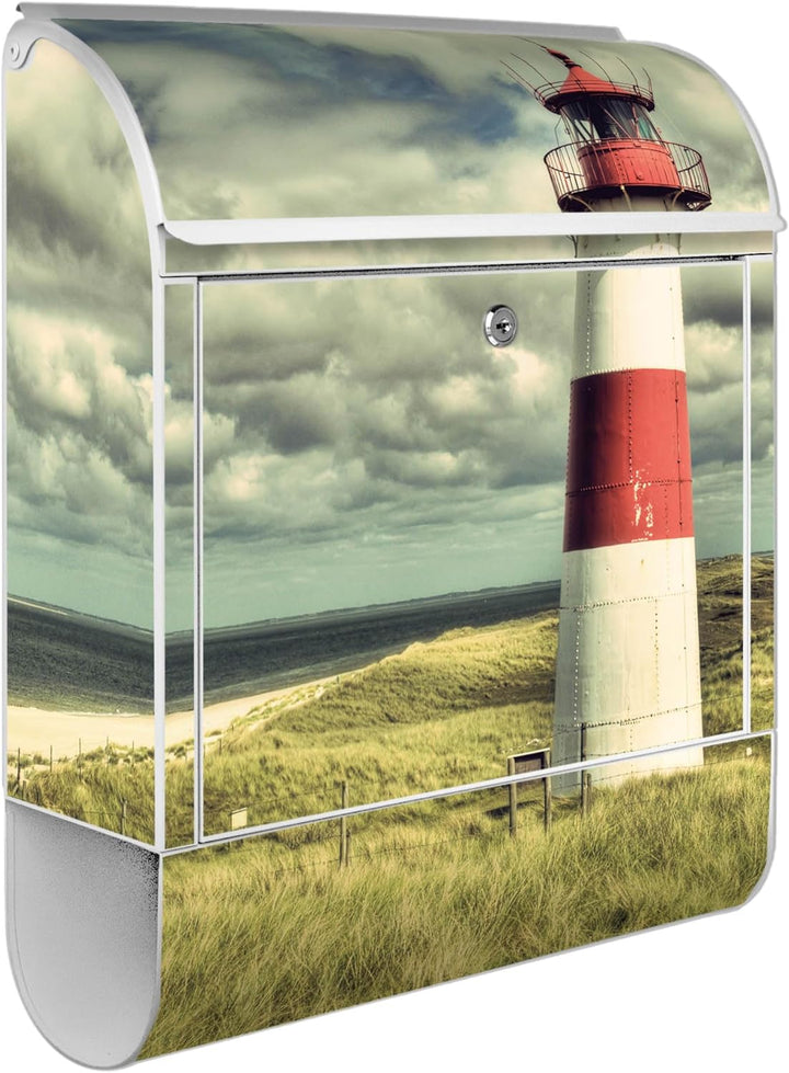 banjado Design Briefkasten 38,5x46,5x13cm & 2 Schlüssel - Briefkasten Stahl Weiss mit Zeitungsfach p