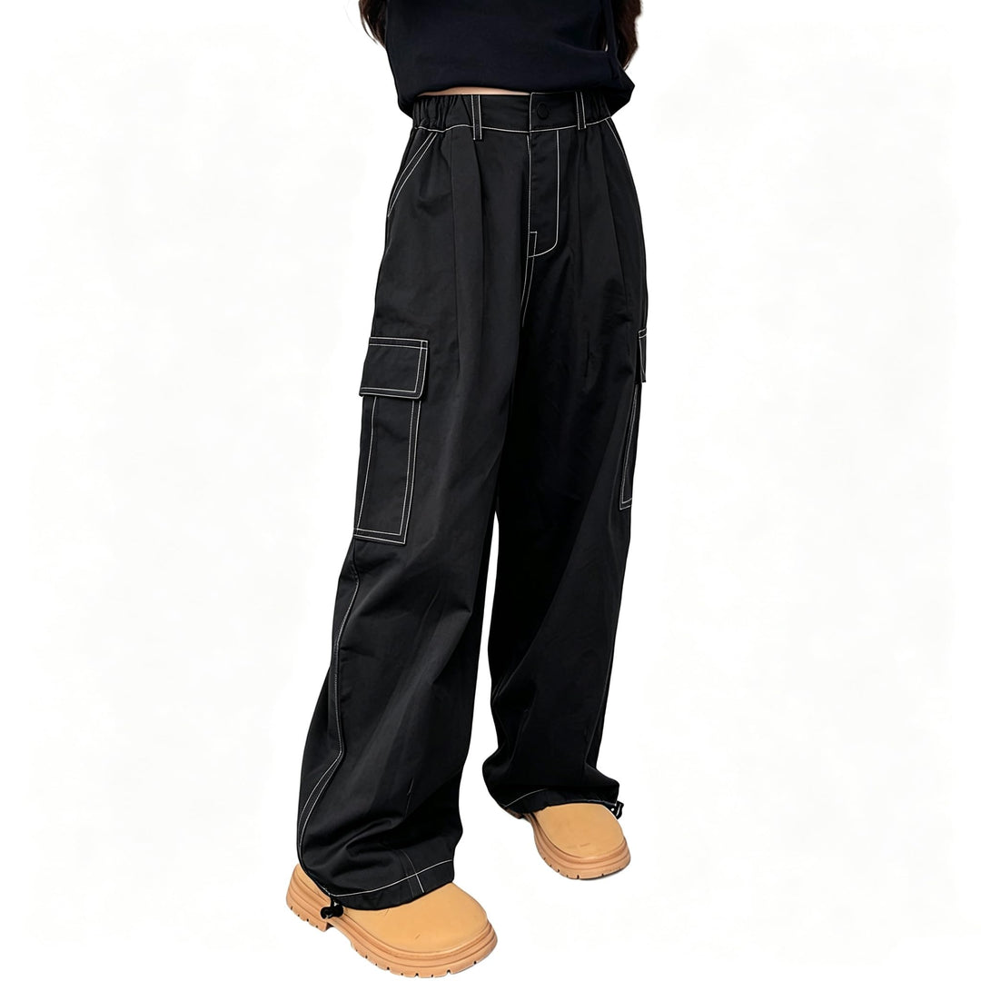 Rolanko Mädchen Cargohose, Baumwoll Baggy Hose mit Elastischer Taille und Mehreren Taschen für Kinde