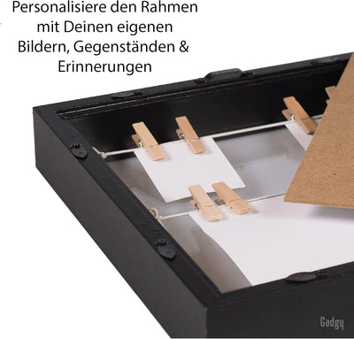 Gadgy 3D Bilderrahmen zum Befüllen 25x25cm | Objektrahmen Schwarz | Fotorahmen mit Klammern | Bilder