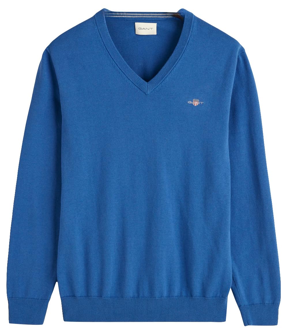Gant Herren Classic Cotton V-Neck Pullover M Rich Blue, M Rich Blue