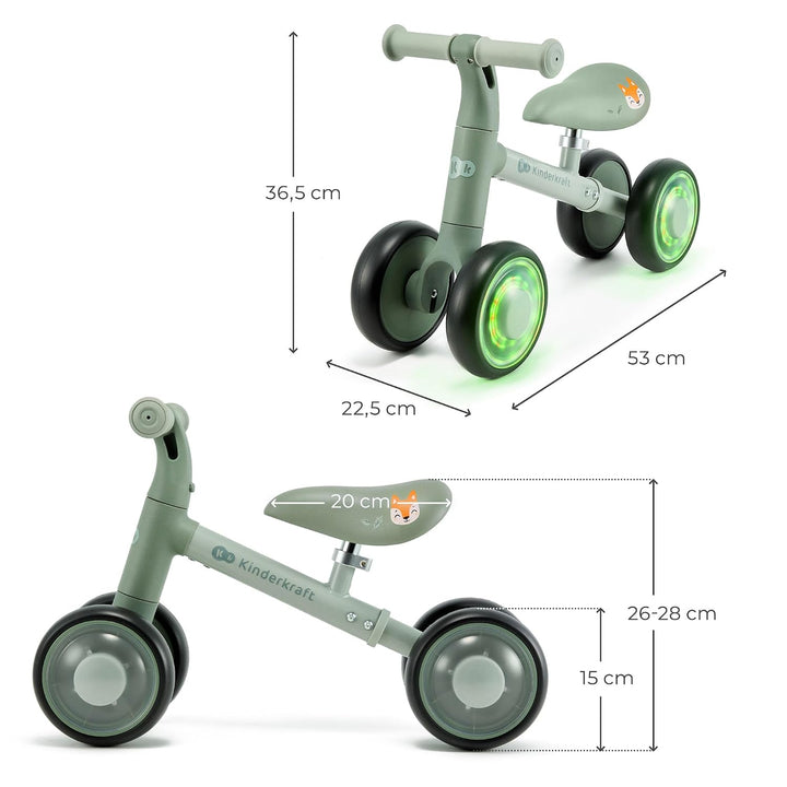 Kinderkraft Cutie Flash Laufrad, Lernlaufrad, Kinderlaufrad, Lauflernrad ohne Pedale, Räder mit LED-