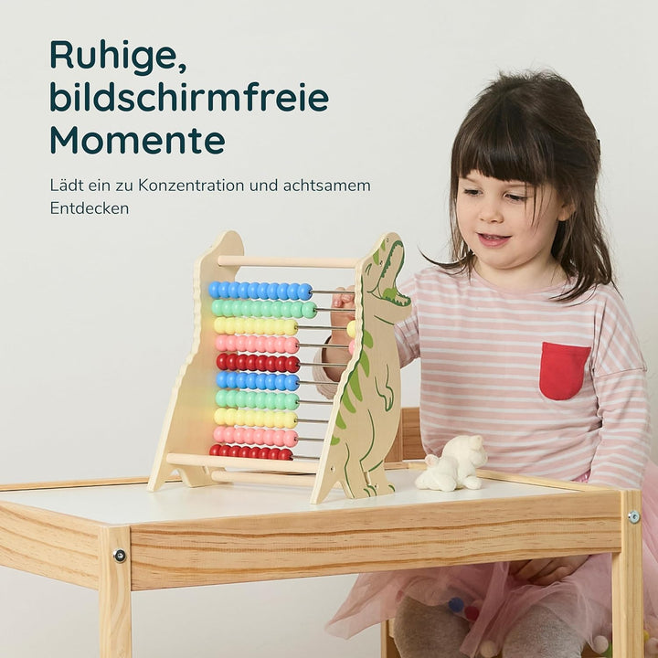 Twig & Leaf Rechenschieber für Kinder aus Holz, Dinosaurier Abakus Montessori Spielzeug zum Rechnen