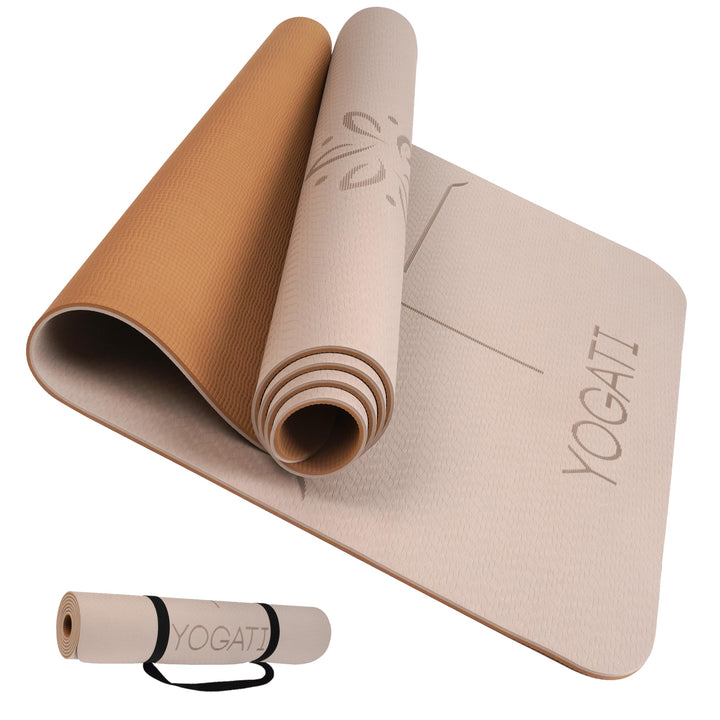 YOGATI - Yogamatte, rutschfest und dick, Yogamatte mit Punkten zur Körperausrichtung, Sportmatte für