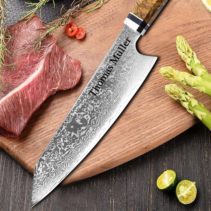 polar-effekt Damastmesser 20 cm Japanmesser 67 lagig mit gravierten Wunschname - personalisiert mit