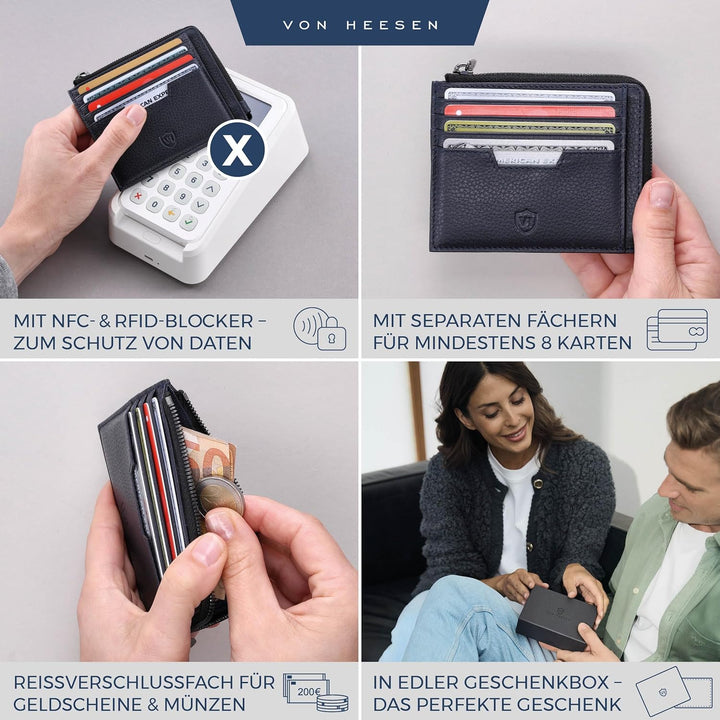 VON HEESEN Leder Kartenetui Geldbörse Herren & Damen Kreditkartenetui (Medium, Dunkelblau) Dunkelbla
