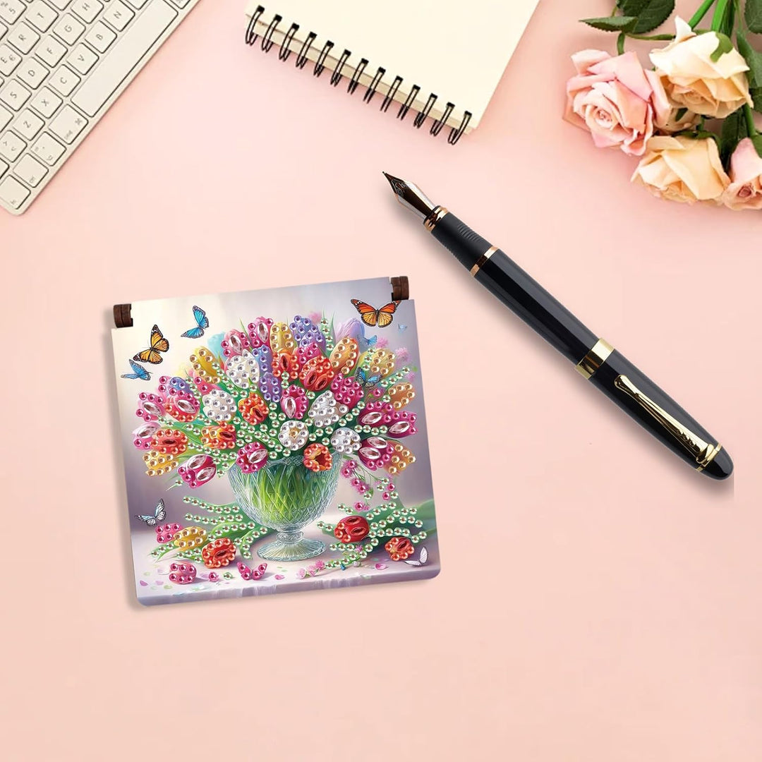 SHEGZHUC Diamond Painting Notizzettel Zettelbox Nachfüllpack Halter Bambus Notizblock mit 160 Blätte
