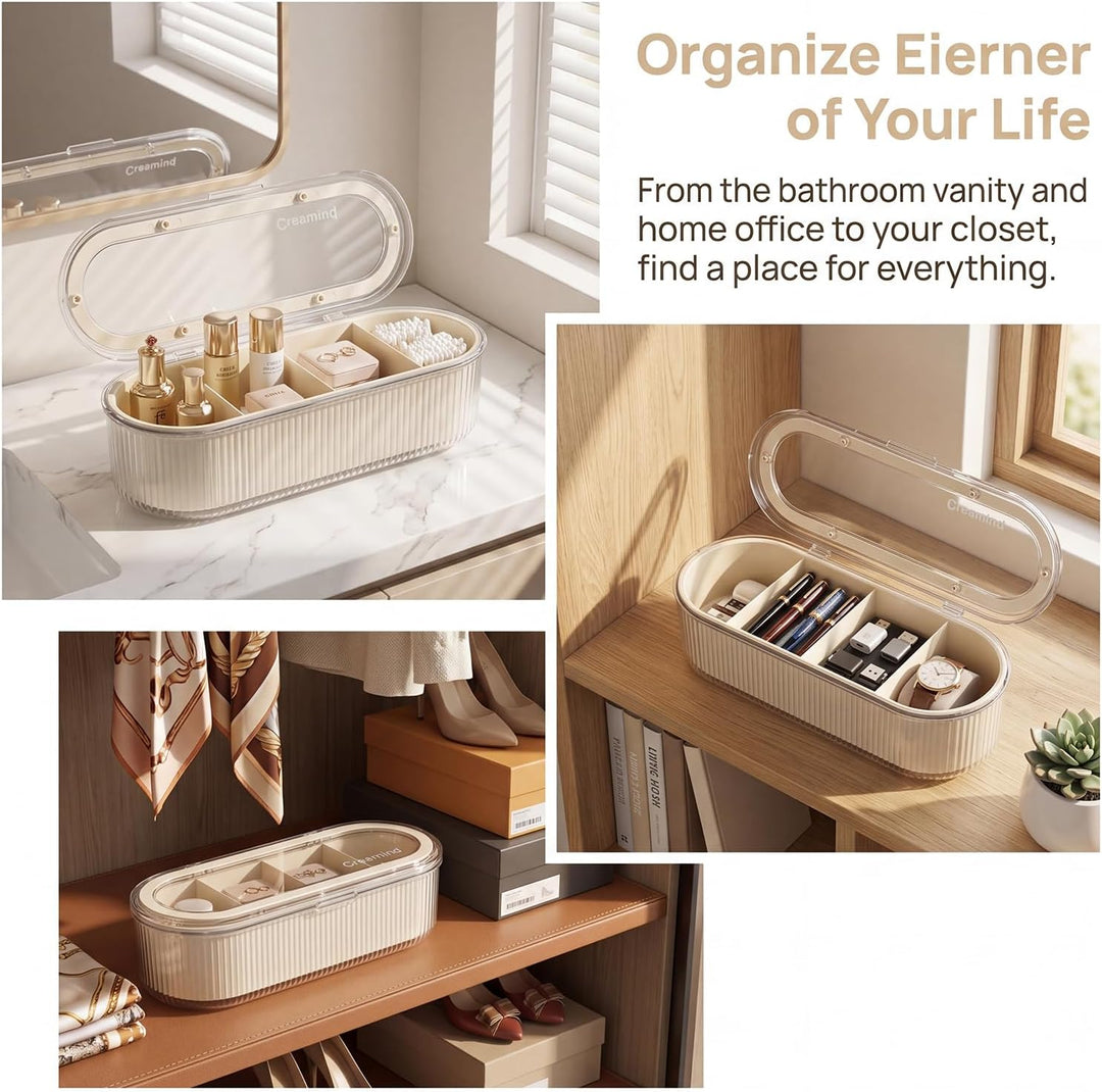 2er-Set Kosmetik Make Up Organizer Cremeweiss, Wattepadspender, Wattestäbchen Behälter, Clear Schmin