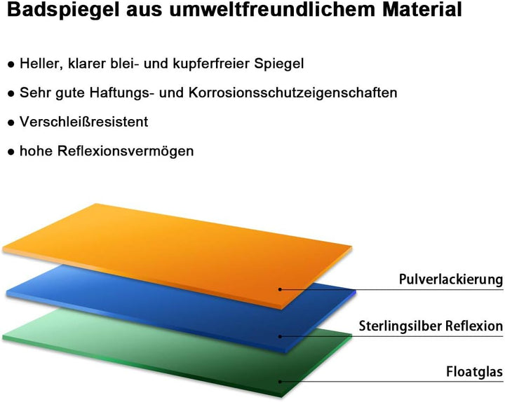 SONNI Badspiegel mit LED-Beleuchtung 80×60 cm Warmweiss Wandschalter Badezimmerspiegel Wandspiegel I