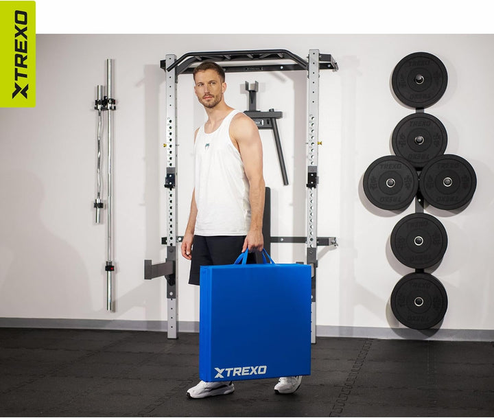 TREXO Faltbare Gymnastikmatratze - 3-teilig, abriebfester Öko-Lederbezug, flexibler PE-Schaum, Trage