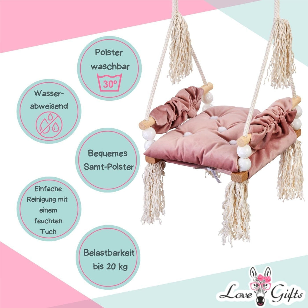 Love Gifts® Schaukel - Kinderschaukel 3-7 Jahre aus Holz, geeignet auch als Indoor Schaukel, montier