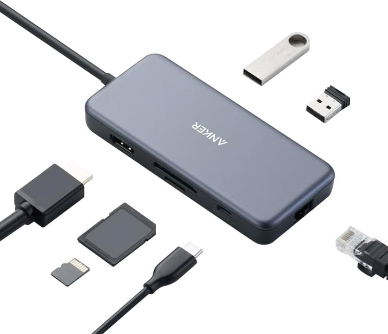 Anker USB C Hub, 7 in 1 PowerExpand+ Adapter mit 4K HDMI, 60W Power Delivery, 1GBPS Ethernet, 2 USB