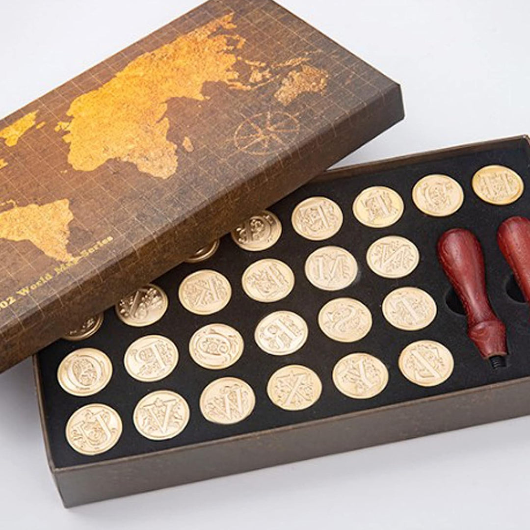 JasCherry Wachs Siegel Stempel Set, Alphabet Initialen Siegel Stempelkopf Kupfer mit 2 Holzgriff, Cl