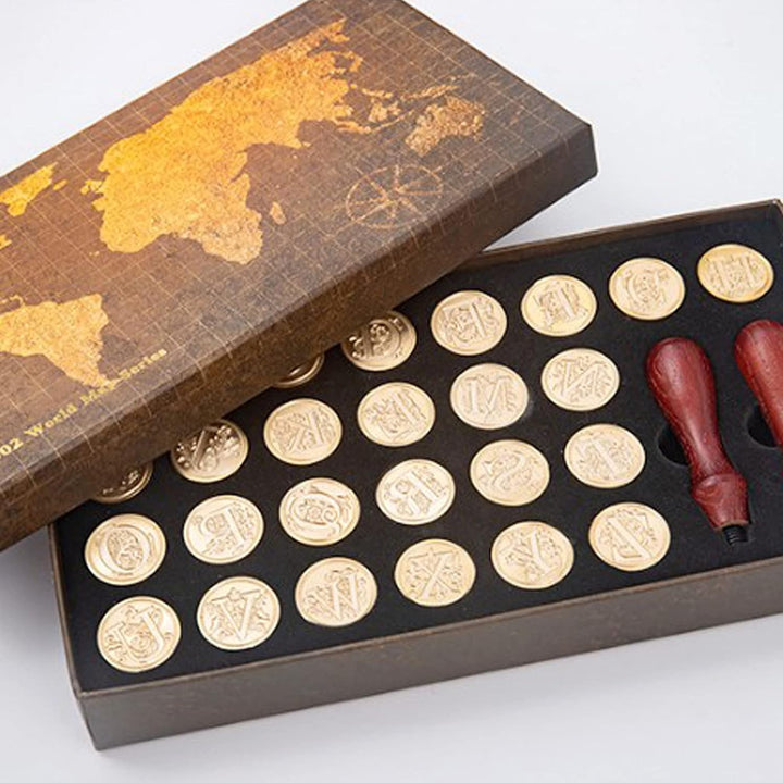 JasCherry Wachs Siegel Stempel Set, Alphabet Initialen Siegel Stempelkopf Kupfer mit 2 Holzgriff, Cl