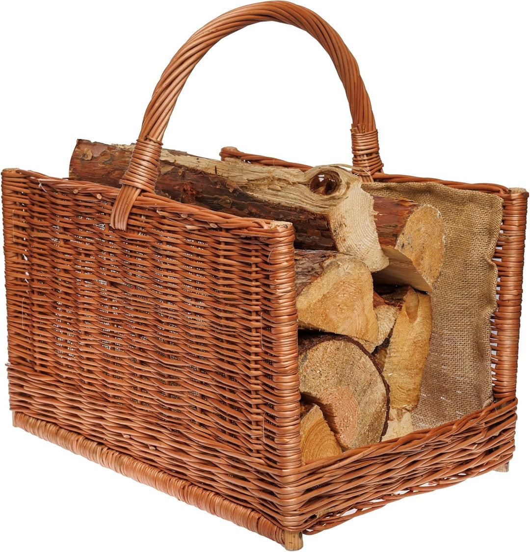 BOGATECO Weidenkorb mit quadratischem Griff | Grosser Kaminkorb 51X35X33 | Handgewebt | Mit Jute aus