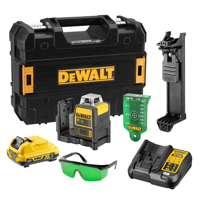 Dewalt 10,8 Volt 2x360° Linienlaser, Grün DCE0811D1G (Selbstnivellierend, horizontal & vertikal, ink