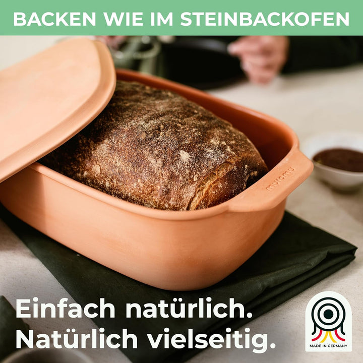 myromy® Bräter, Schmortopf & Brotbackform aus Keramik Natur-Ton: Bratentopf, Dampfgarer & Backform,