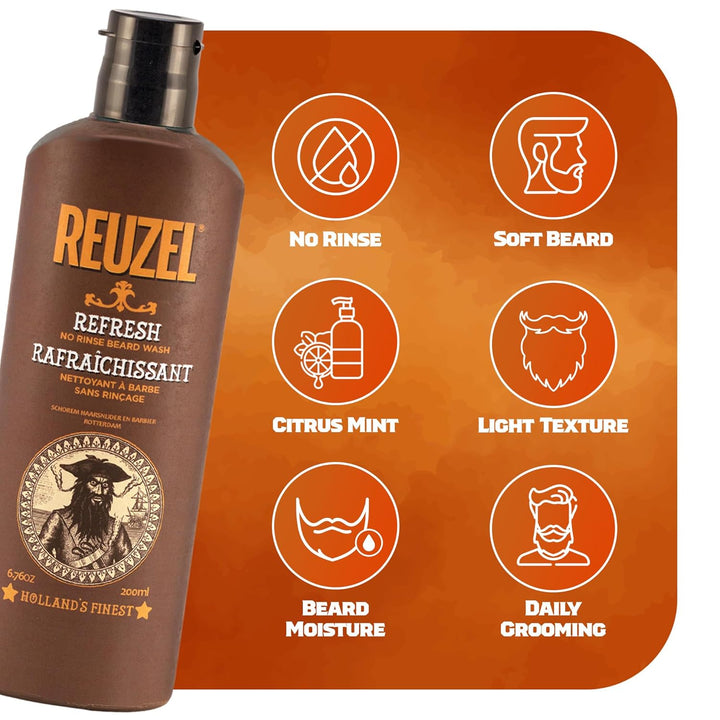 Reuzel Refresh No Rinse Beard Wash, Instantly Freshens Beard, 200 ml