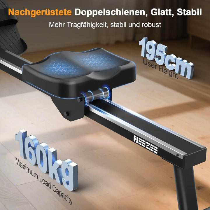 Neezee Rudergerät für zuhause, Rudergerät Wasser mit Professioneller Tablet-Halterung, Max 150kg Bel