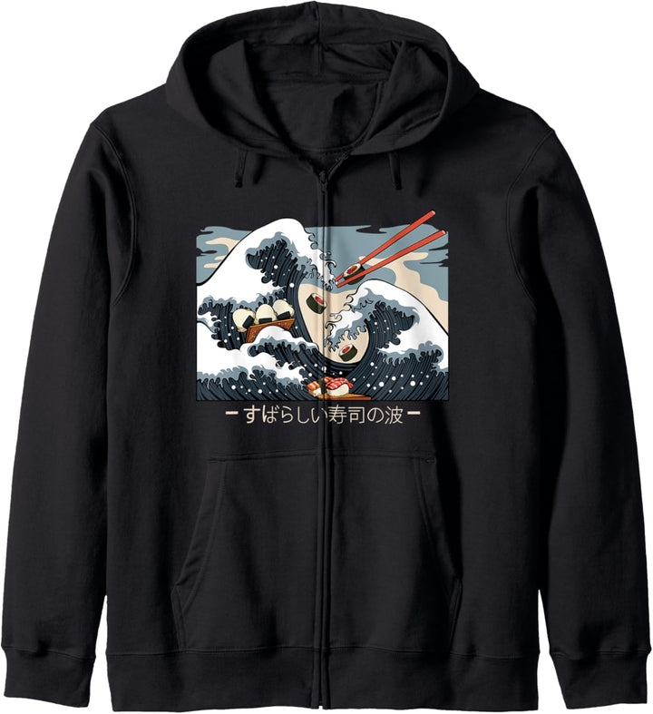 The Great Wave Sushi Japanisches Essen Japan Retro Vaporwave Kapuzenjacke