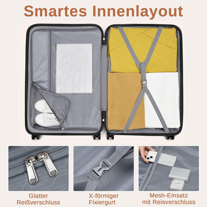 KONO Koffer Reisekoffer Trolley Handgepäck Koffer 55x40x20cm von ABS+PC Hartschalenkoffer mit Zwilli