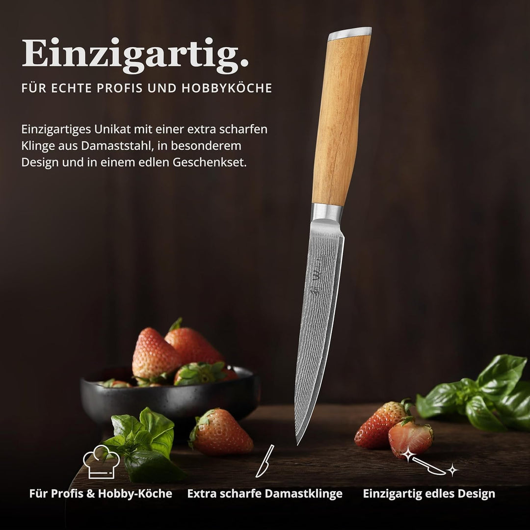 Wakoli Olive Damastmesser Allzweckmesser extrem scharfe 12,50 cm Klinge aus 67 Lagen I Damast Küchen
