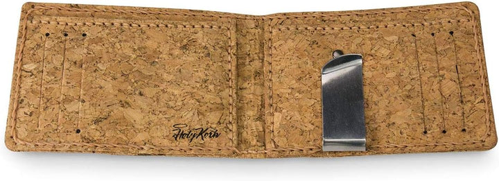 HolyKork schmales Portemonnaie, vegan aus Kork, 5 Kartenfächer, Münzfach & Geldklammer, nachhaltig