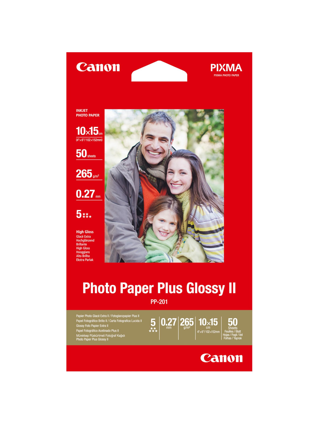 Canon Fotopapier PP-201 glänzend - 10x15 cm 50 Blatt für Tintenstrahldrucker - PIXMA Drucker (265 g/