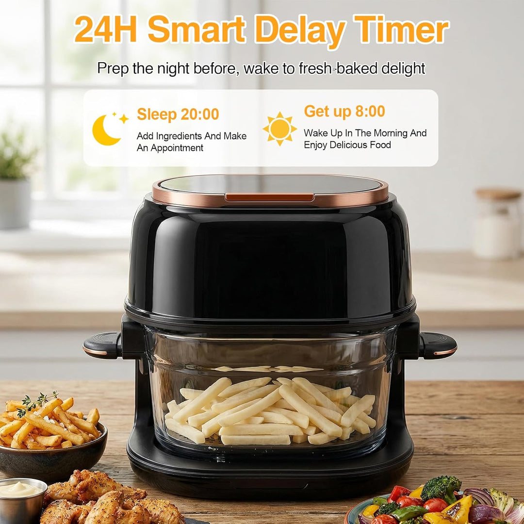 4L Sichtbarer Heissluftfritteuse AirFryer mit Stromausfall-Speicher, Glas-Schublade, 60-190°C Temper