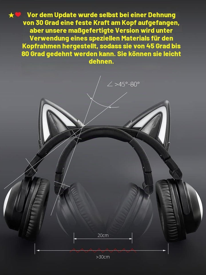 KUQIRMAOERJI Miko-J Kabellose Katzenohr-Kopfhörer (12 Farbwechsel) mit ansteckbaren HD-Mikrofon,Mikr