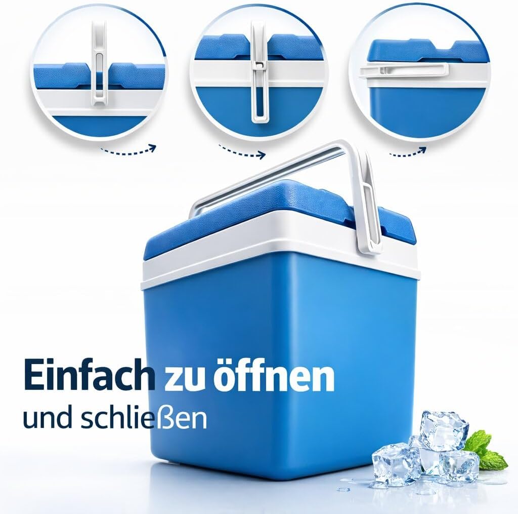 BigDean Kühlbox 24 Liter Set inkl. 6 Kühlakkus, blau/weiss, ohne Strom, bis zu 11 Std. Kühlung, Made