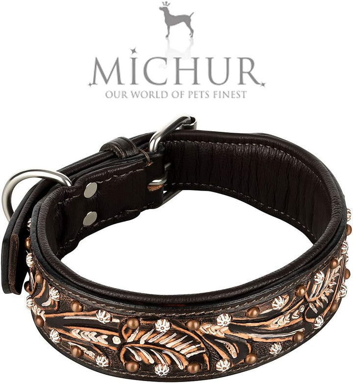 MICHUR Joris Hundehalsband Leder, Lederhalsband Hund, Halsband, Leder, Schwarz Braun mit Rundnieten