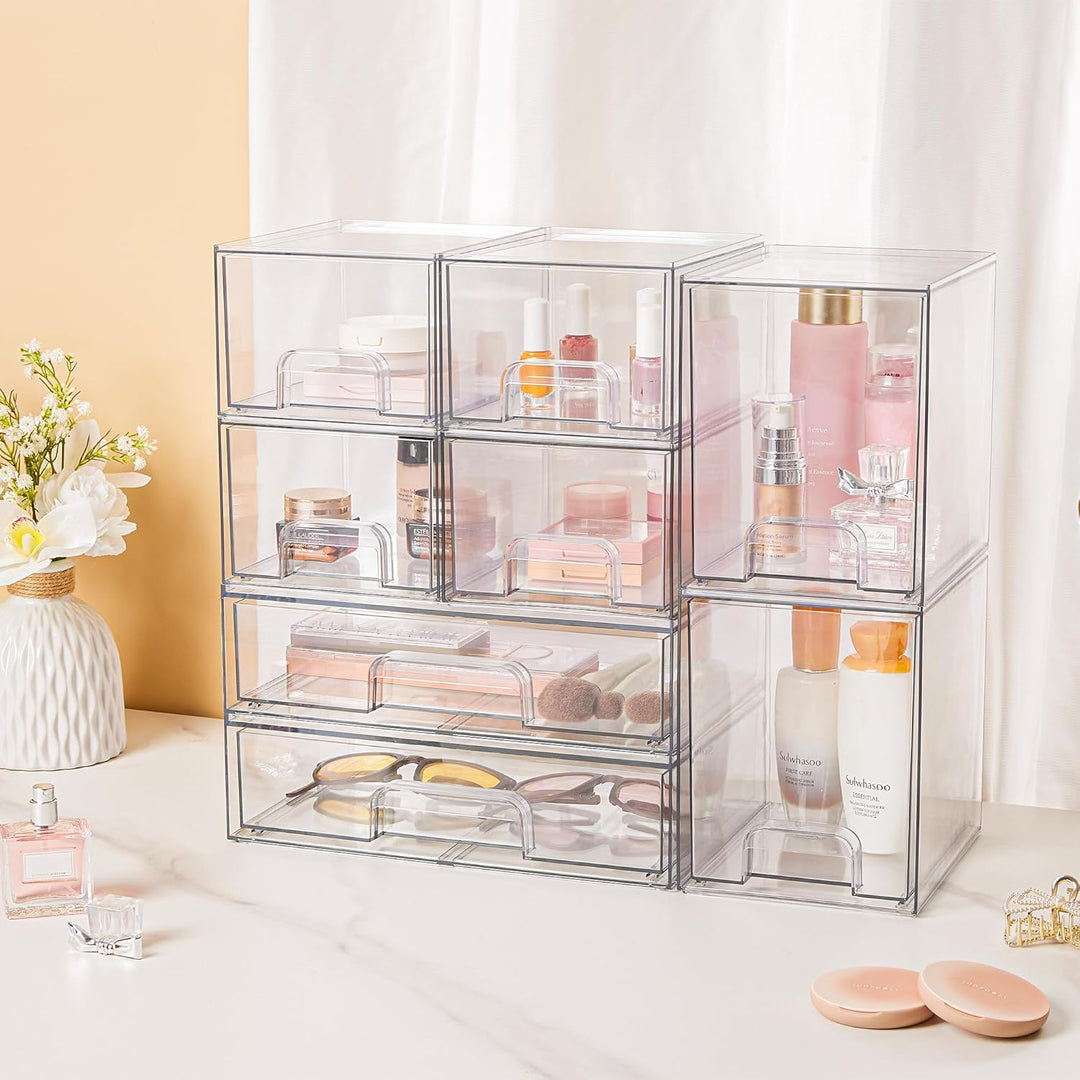 Vtopmart Boxen Aufbewahrung mit 3 Schubladen, Clear Schminktisch Organizer, Anti-Rutsch Organizer Sc