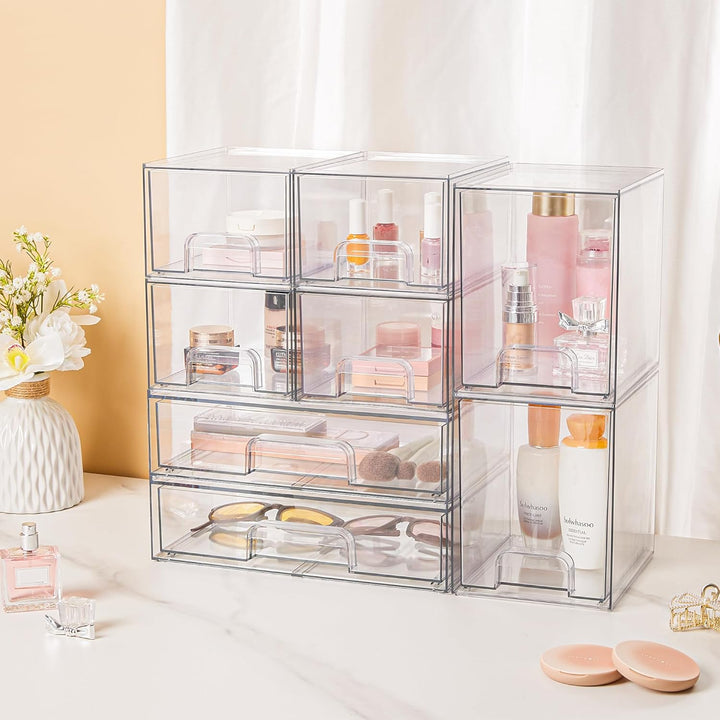 Vtopmart Boxen Aufbewahrung mit 3 Schubladen, Clear Schminktisch Organizer, Anti-Rutsch Organizer Sc