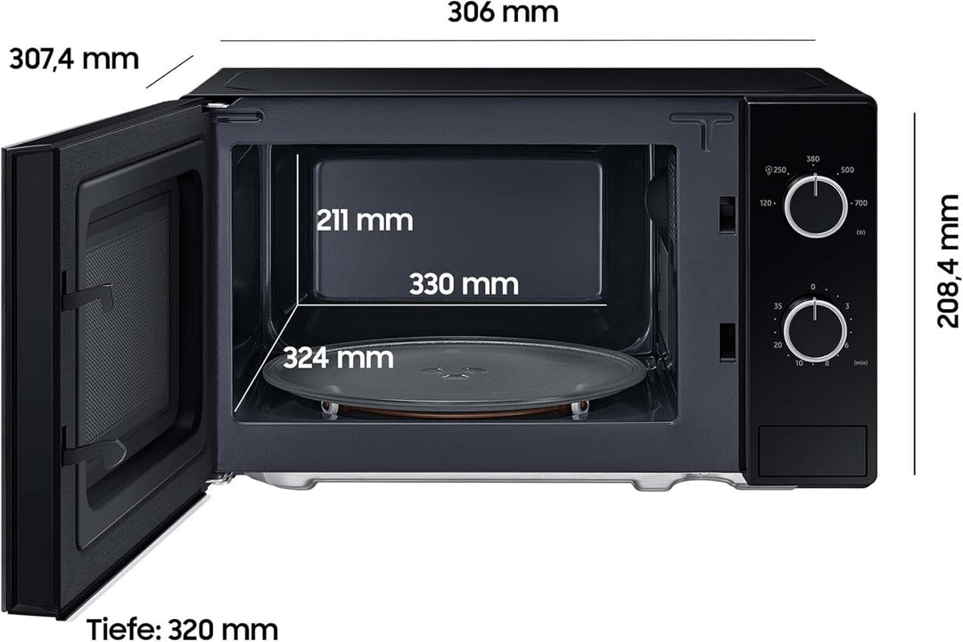 Samsung Solo-Mikrowelle, 700 W, Epoxy-Garraum mit 20 l Volumen, 5 Leistungsstufen, Defrost, Schwarz,